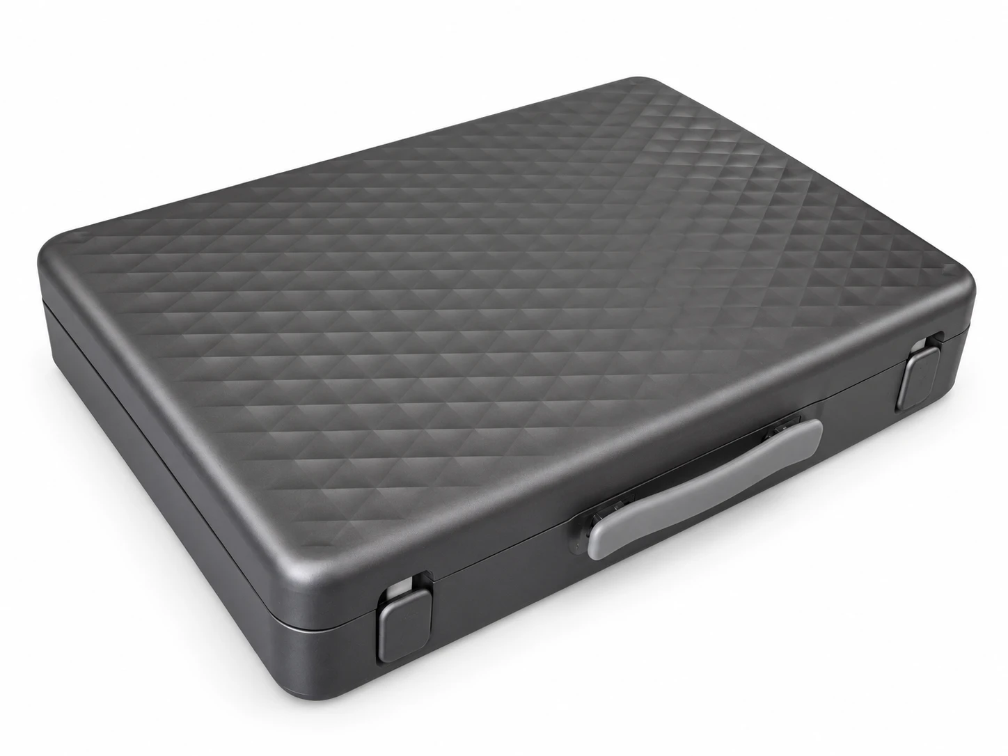 AX-Core closed: textured hard-shell case with handle and two latches