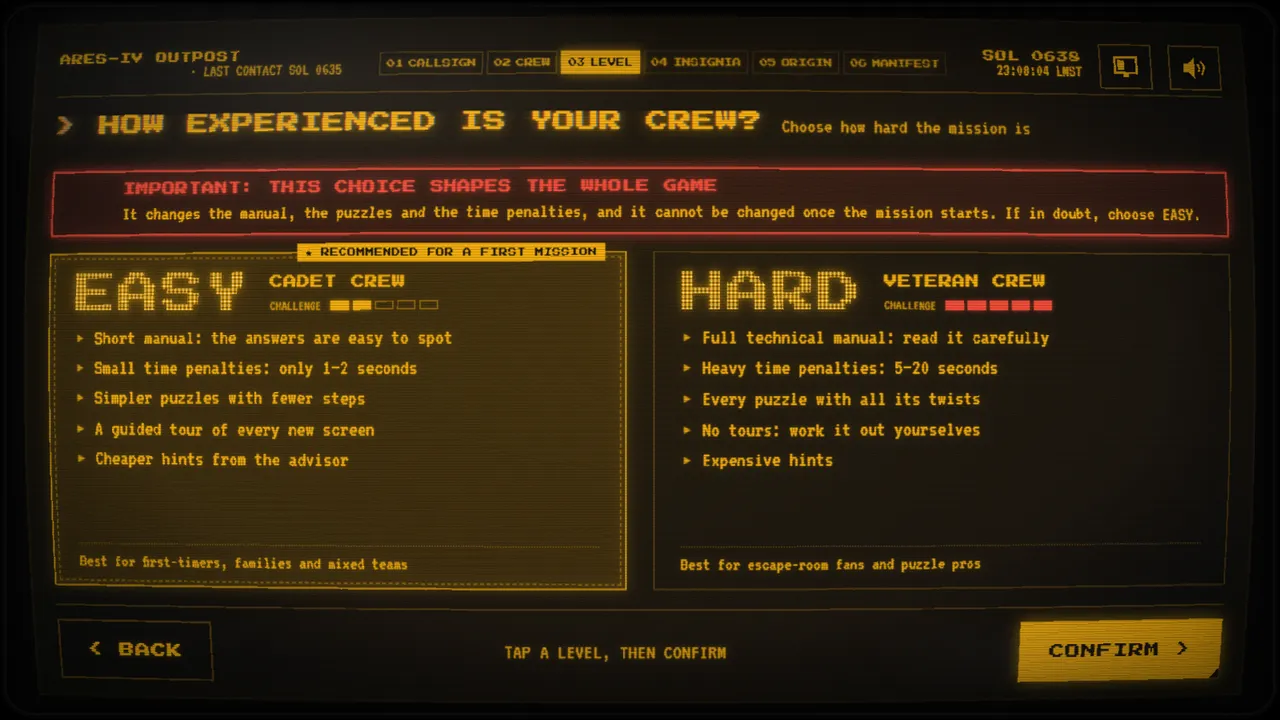 Two difficulty levels — RED DUST screen
