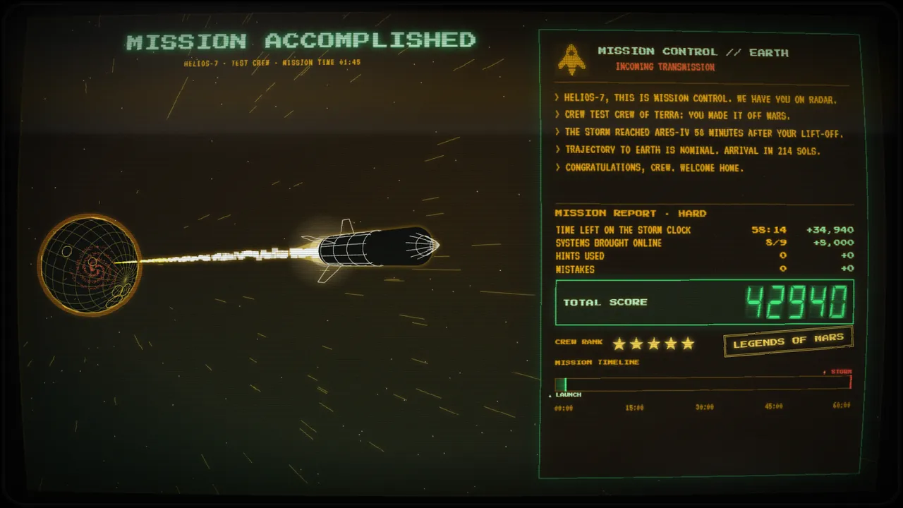 Score and mission report — RED DUST screen