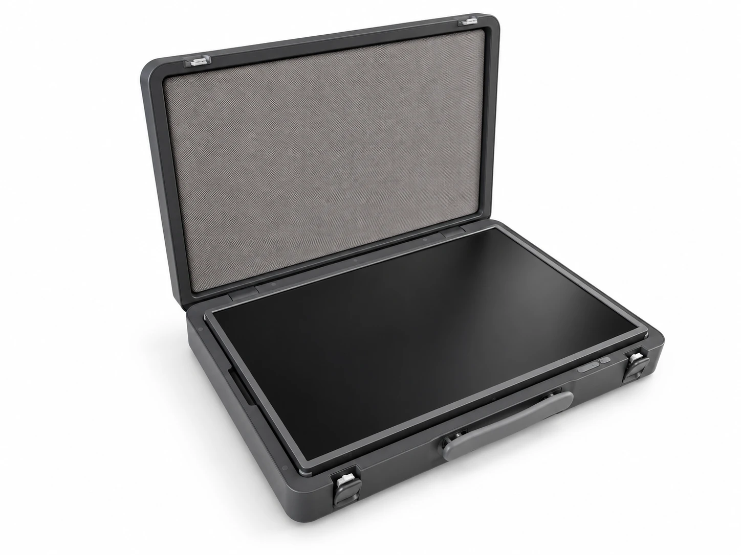 AX-Core open with the screen folded flat in the case